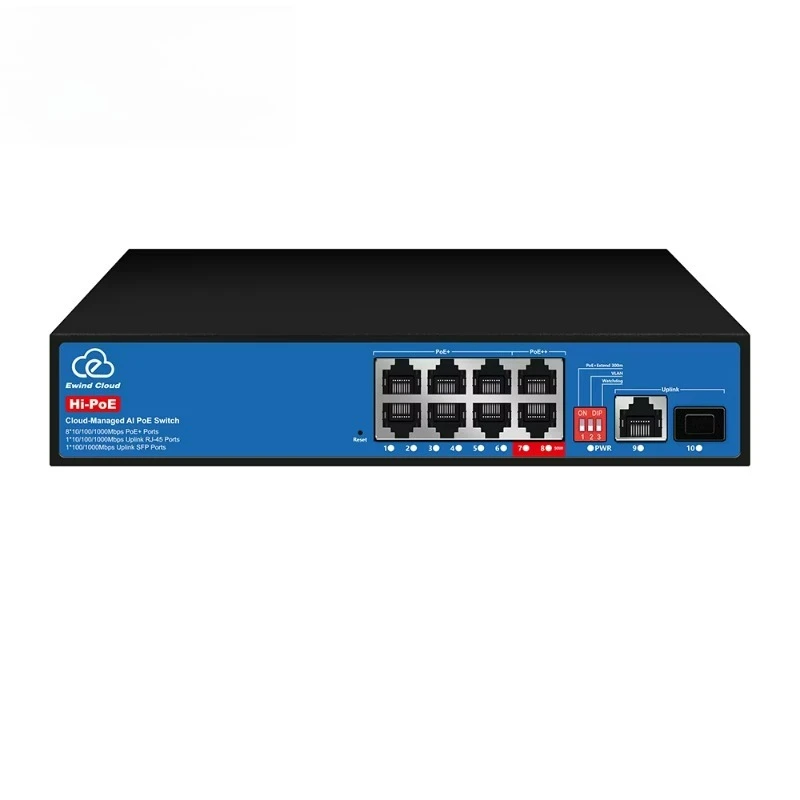 8 Port Cloud Managed PoE Switch with BT 90W Gigabit Port AI Extend 300m VLAN Watchdog ONVIF Remote APP for CCTV Network