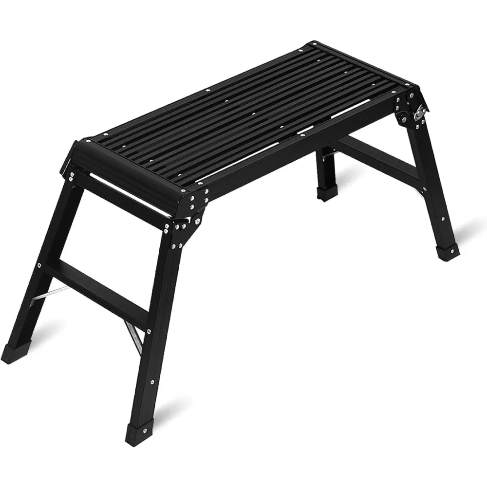 리드올웨이 작업 플랫폼 알루미늄 30x12x20 스텝 사다리 헤비 듀티 접이식 알루미늄 플랫폼 330파운드(약 150kg) 용량, 블랙