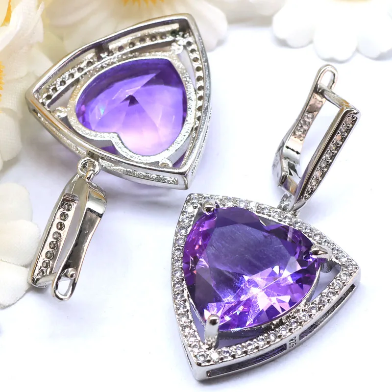 40x22mm Pretty 11g Color Changing Alexandrite Topaz Zultanite Pink Kunzite CZ Woman's Preset Silver Plated Dangle Earrings
