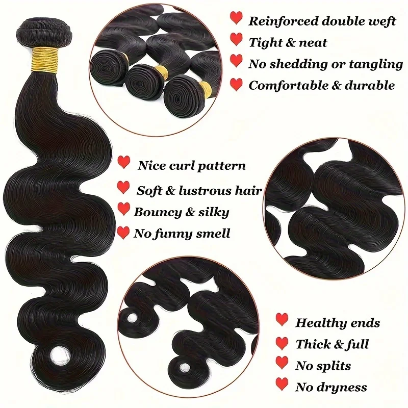 Body Wave Bundles 16 18 20 Inch Human Hair Bundles 10A Grade Brazilian Hair Bundles 100% Unprocessed Weave Bundles Human Hair