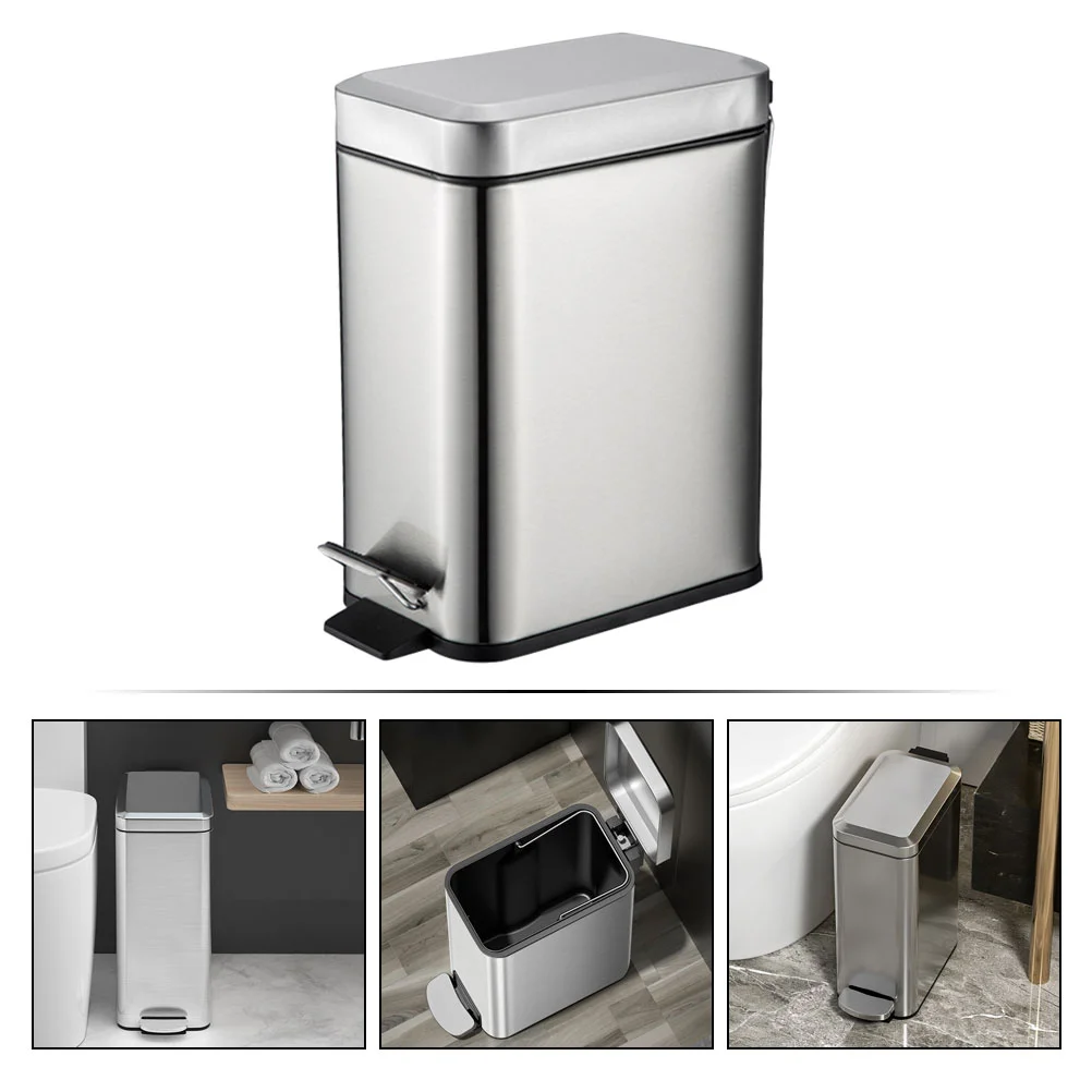 

Stainless Steel Trash Can Bin Kitchen Portable Waste Paper Bucket Bedroom Office Dust