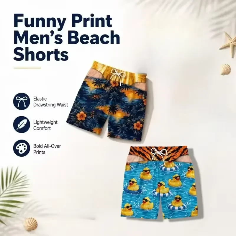 Casual Cool Shorts 2026 Men Funny Butt Prank Swim Trunks Floral Hawaii Style Quick Dry Beach Shorts Summer Personality