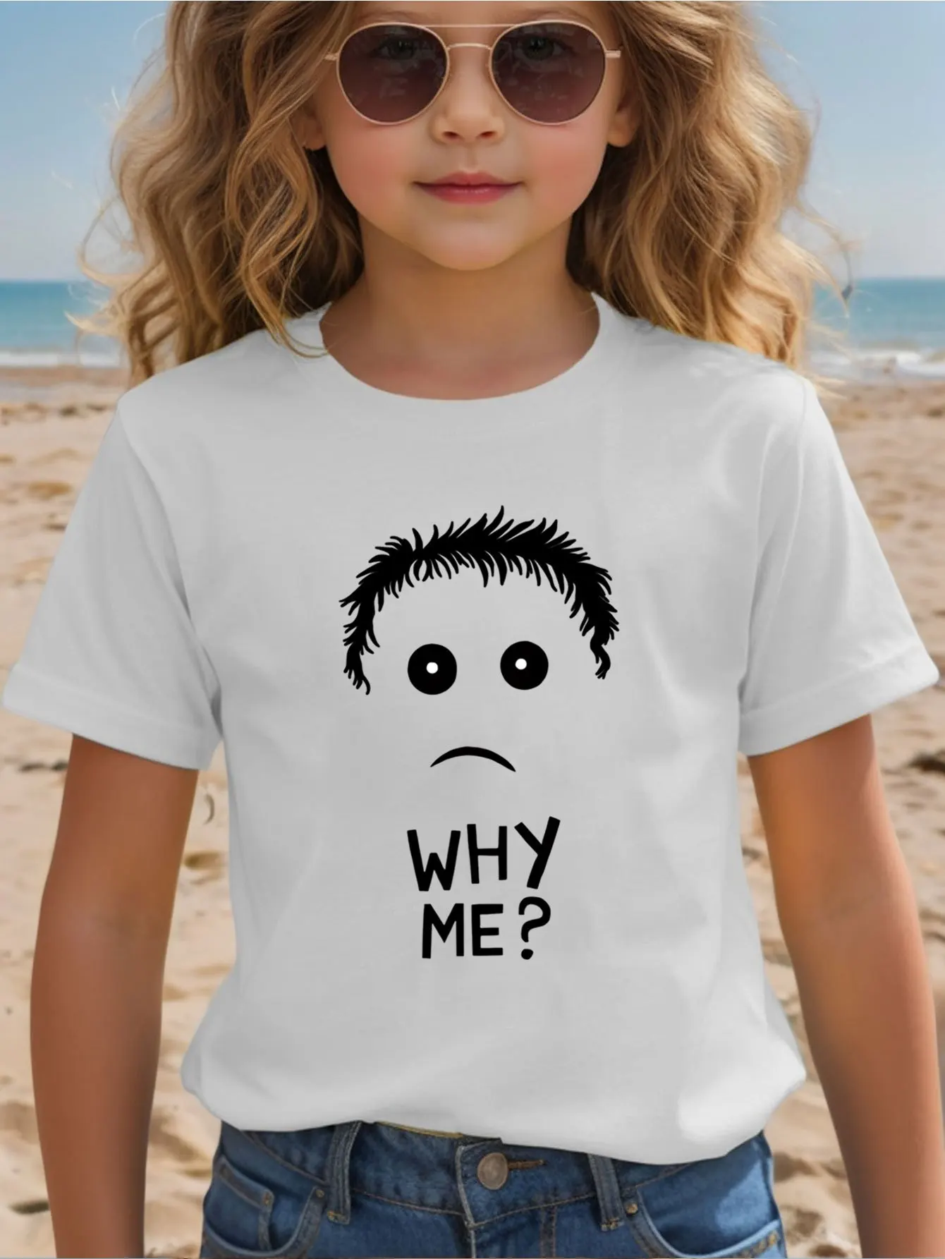 Why Me Sad Face Cartoon Graphic Kids T Shirt Boys Girls Family Matching Parent Child Summer Crew Neck Children Casual Tee
