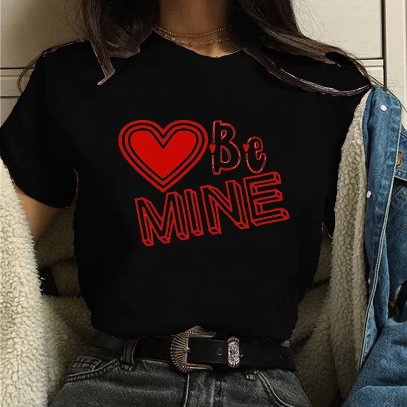 

Be Mine Heart Print Women T Shirt Short Sleeve O Neck Loose Women Tshirt Ladies Fashion Tee Shirt Tops Clothes Camisetas Mujer