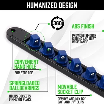 ABS 소켓 렌치 거치대 조절식 피니셔 1/4, 3/8 1/2 보관, 장착식 슬라이딩 스탠드 슬리브 레일 랙 도구 