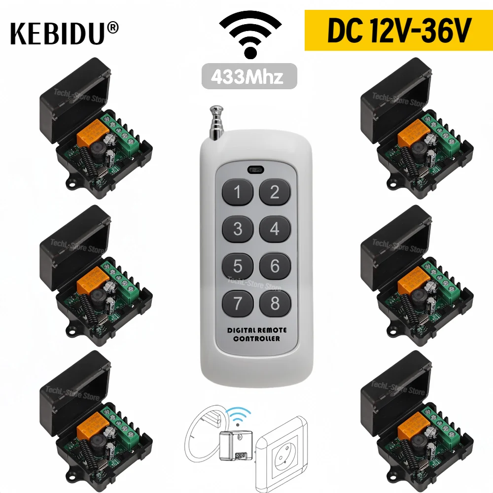 433 MHz drahtloser Fernbedienungsschalter RF-Relais DC 12 V 24 V 36 V 1000 m Sender 433 MHz Fernbedienung Tor-Türlichtsteuerung