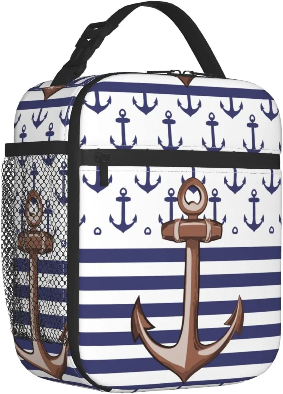 Nautical Marine Themed Anchor Knots Lunch Box Durable Waterproof Insulated Lunch Bag Reusable Portable Cooler Thermal Bento Tote