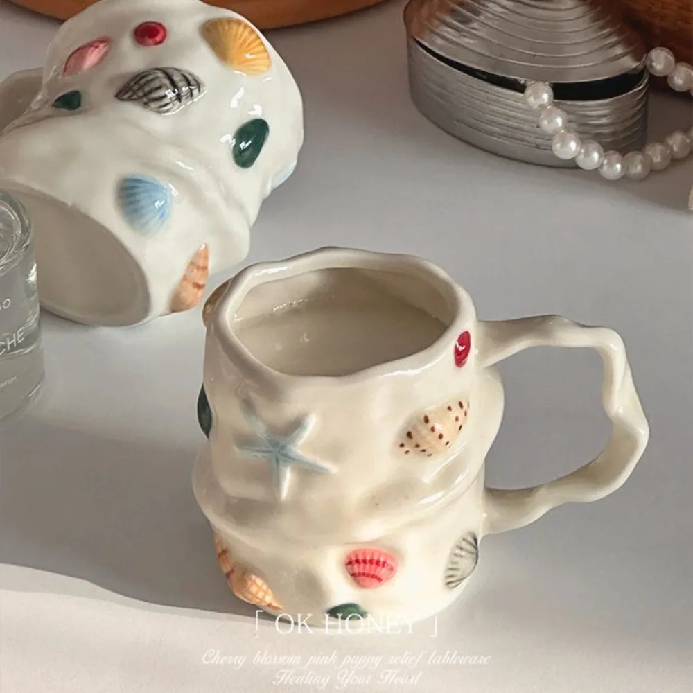 

300ml Irregular Ceramic Mug Creative Office Coffee Cups Hand-painted Home Breakfast Milk Drink Ware Christmas Halloween Gifts