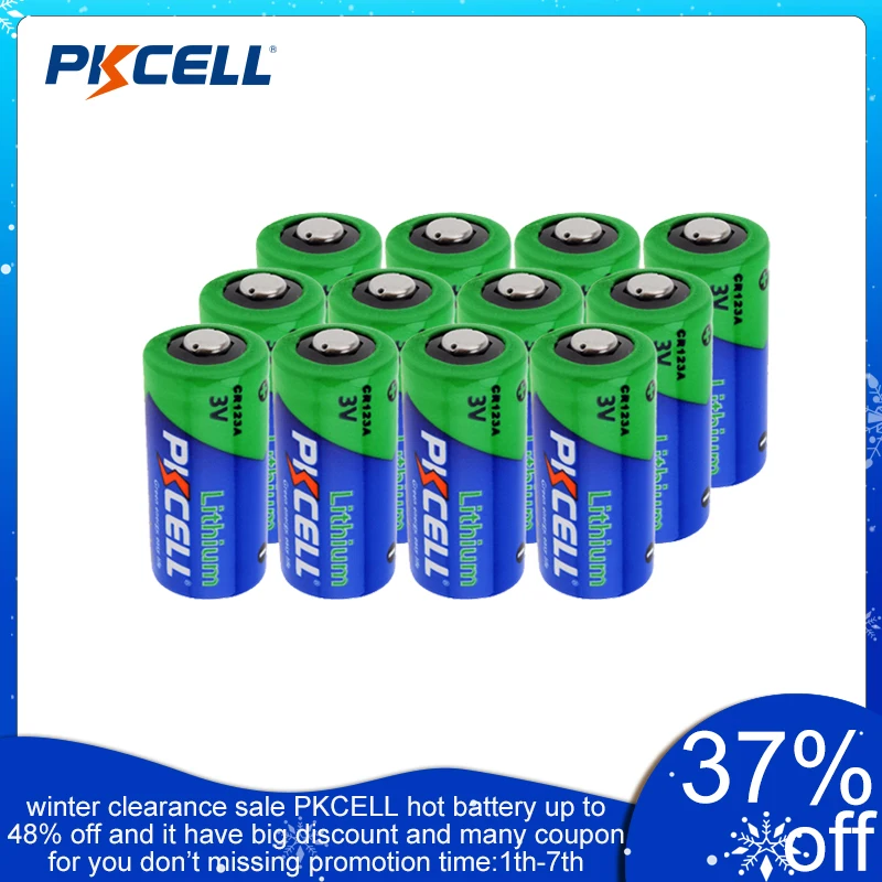 12Pcs PKCELL CR123A 3v Lithium battery CR 123A CR17345 16340 Non-rechargeable Batteries for camera Gas meter wireless Door Alarm