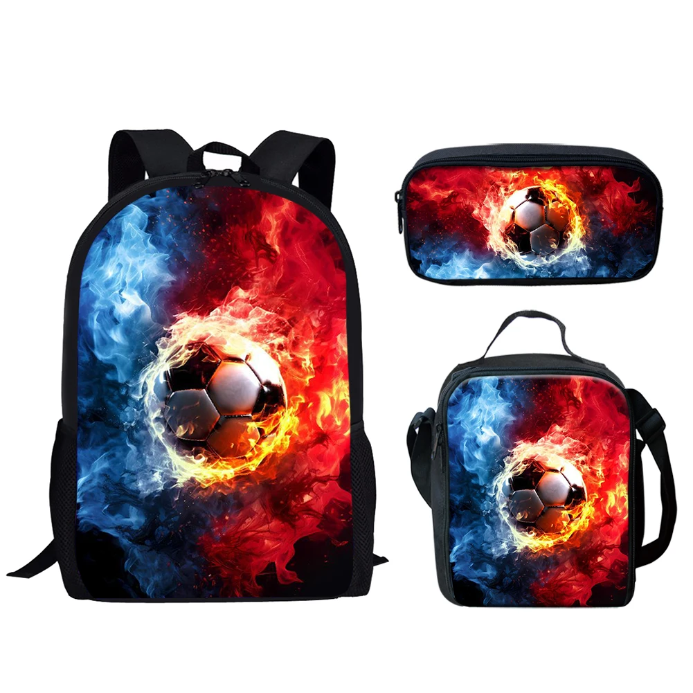 Belidome-Fire Football Design School Bag Set para Meninos e Meninas Adolescentes, Mochila para Estudante, Bookbag, 3Pcs