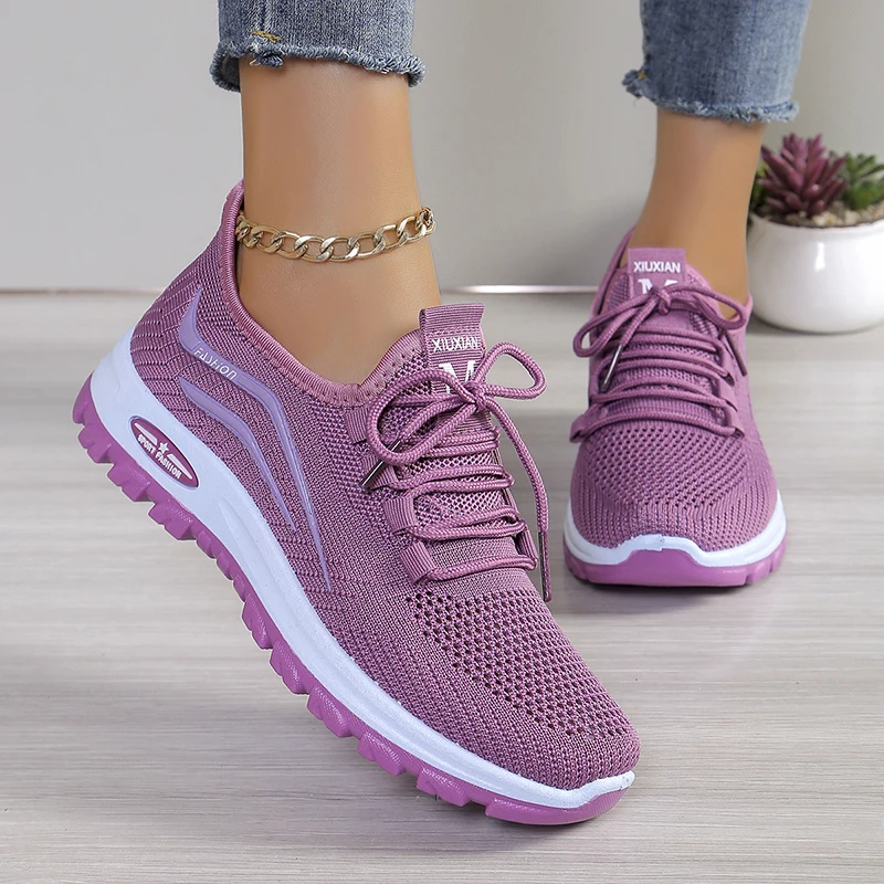 Lightweight Non Slip Walking Shoes for Women Mesh Breathable Knitted Sneakers Woman 2024 Spring Autumn Casual Purple Sneakers