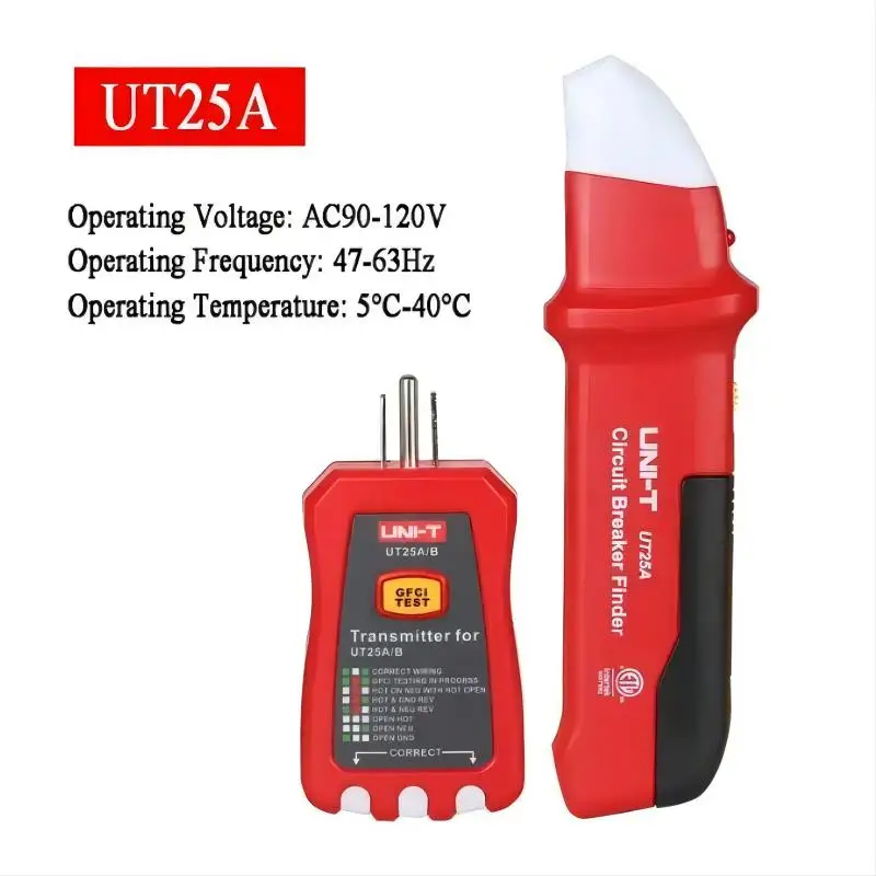 เครื่องทดสอบวงจรไฟฟ้าแบบสั้น UNI-T UT25A UT25B เครื่องค้นหาสายเบรกเกอร์วงจรไฟฟ้ากระแสสลับ