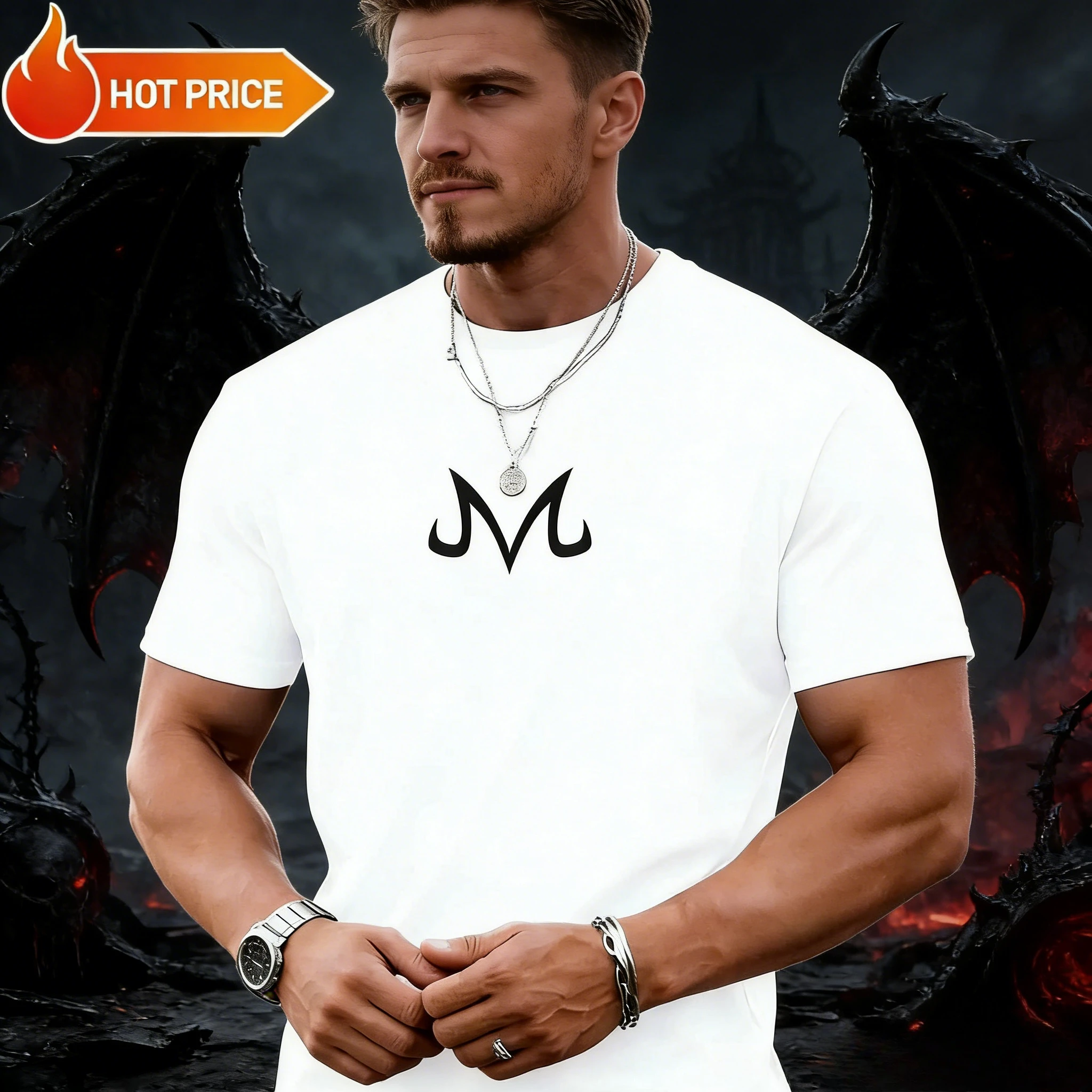2026 Sommer Dragon Ball Vintage Anime T-Shirt, Herren Reine Baumwolle Locker Lässiges Majin Buu Symbol T-Shirt für Alltag & Sport