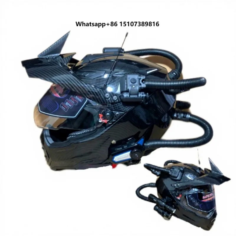 Full Face Motorcycle Helmets Off-Road ATV Motocross Cross Helmet with Tactical Headset Dash Lights Clear Visor