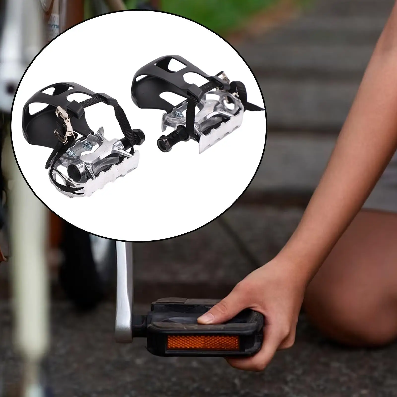 Exercise Bike Pedals with Adjustable Strap Repair Bicycle Pedals with Toe Cage