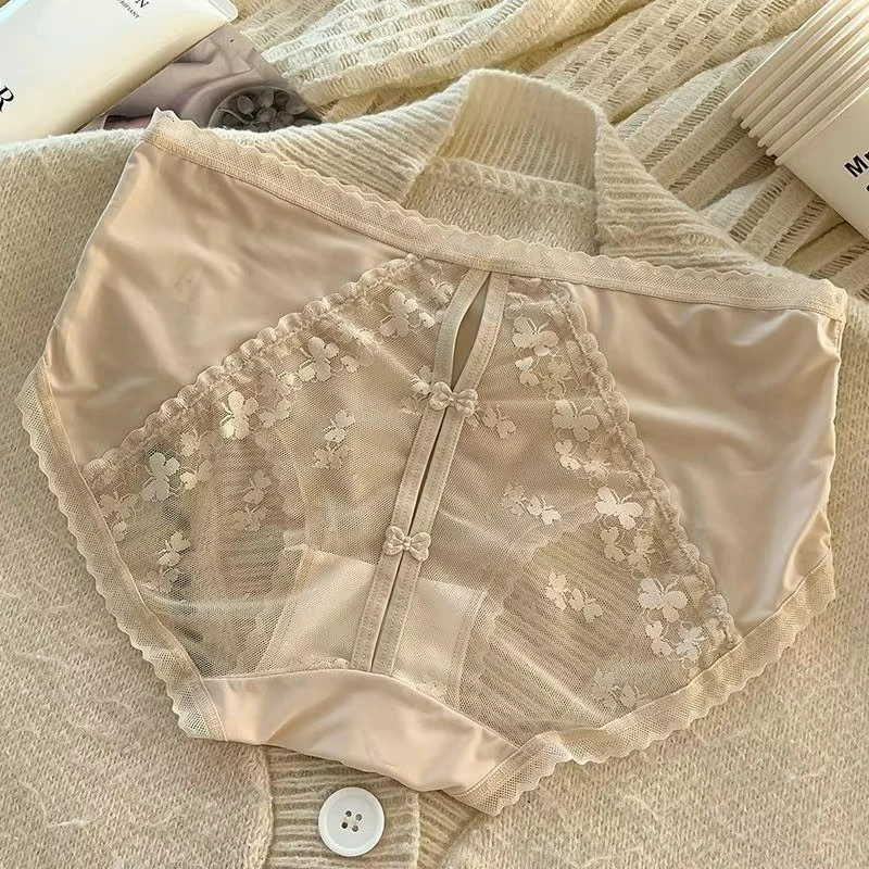 New Antibacterial Mulberry Silk Crotch Mid-waist Women 2026 Spring/Summer Triangle Pants Sexy Cut-out Lace Underpants for Ladies