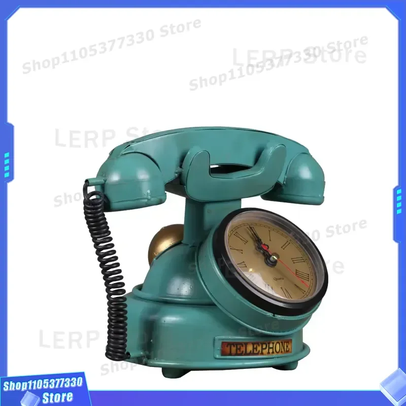Vintage Creative Telephone Desk Clock Silent Non Ticking Office Shop Window Display Decorative Timepiece Home Table Ornament