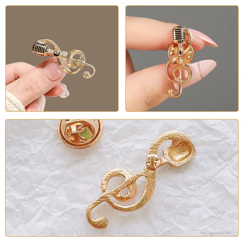 2Pcs Music Brooch Pin Set Metal Microphone Music Note Pins for Men Women Lapel Jewelry Party Accessory Purse Pins