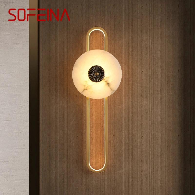 

SOFEINA Brass Wall Lamp LED Modern Luxury Marble Sconce Light Interior Decoration Household Bedroom Bedside Living Room Corridor