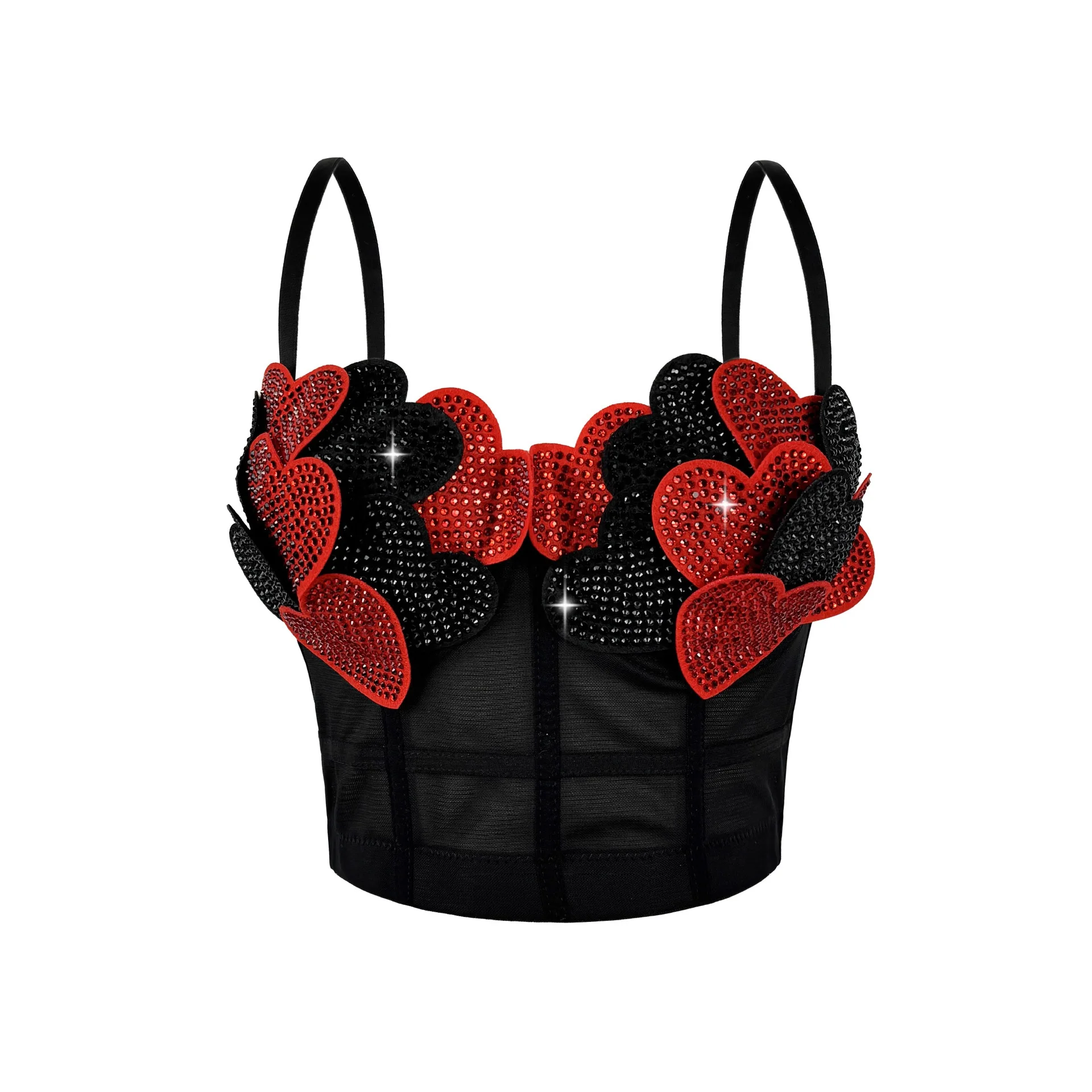 

Корсет со стразами в форме сердца, Рождество, Новый год, укороченный топ на бретелях Y2k, одежда для женщин, тонкий бюстгальтер, топы на бретелях, модный винтажный вечерний жилет Rave