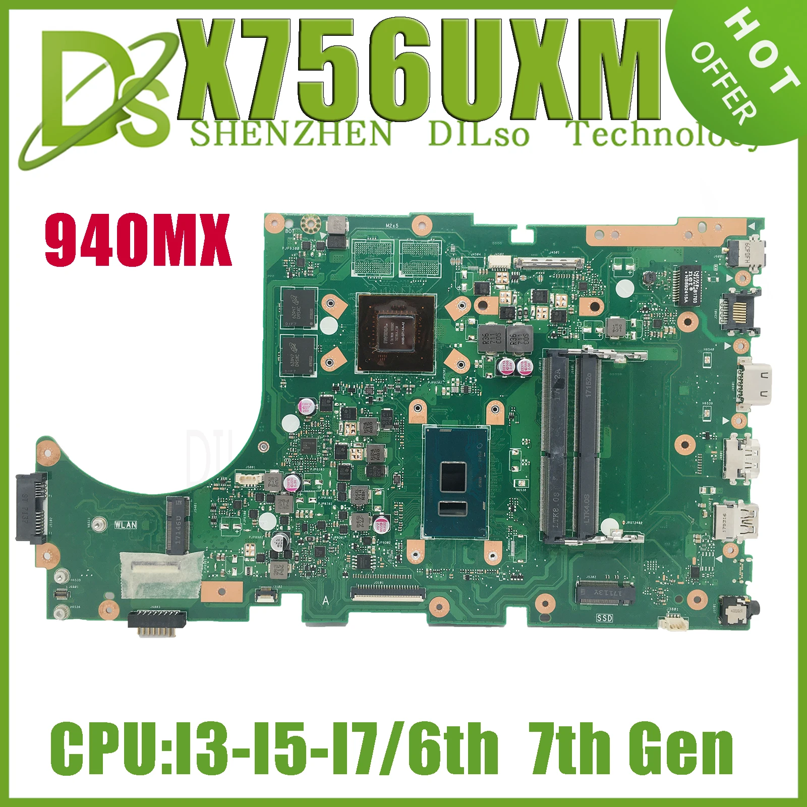 KEFU For ASUS X756UX Laptop Motherboard X756UJ X756UV X756UQK X756UB X756UWK X756UXM 3 I5 I7 6th/7th Gen GTX950 940MX 930MX