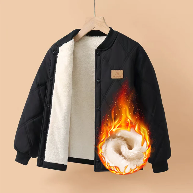 New Autumn Winter Teens Boys Jacket Solid Color Thick Plus Velvet Warm Coat For 5-14 Years Kids Children Outerwear Clothing