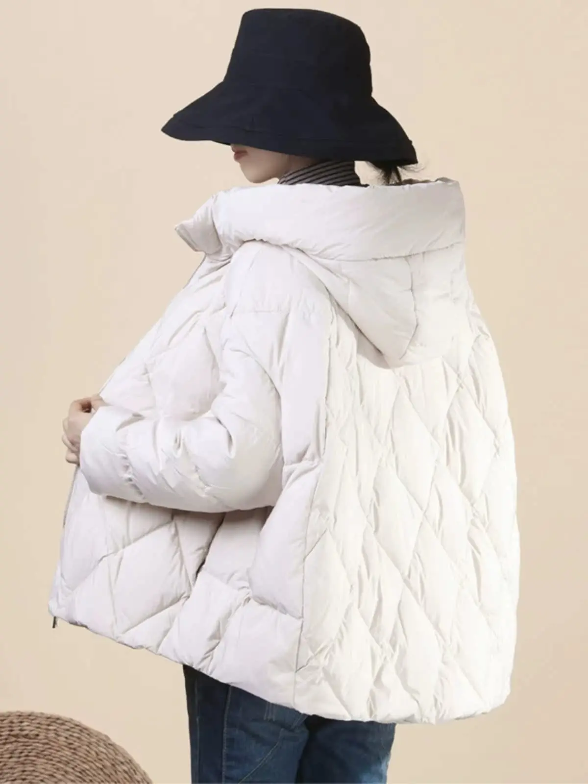 Automne hiver nouveau rétro artistique blanc Du vers le bas chaud léger à capuche a-ligne ort femmes Jaet Faionable manteau d'hiver