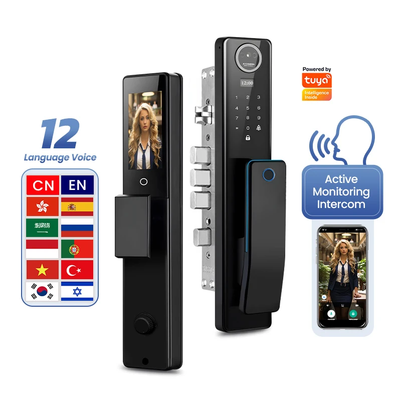 

Kadonio Intelligent Biometric Electronic Security Camera Monitor Tuya WiFi 3D Face Recognition Smar Door Lock with Palm Scan