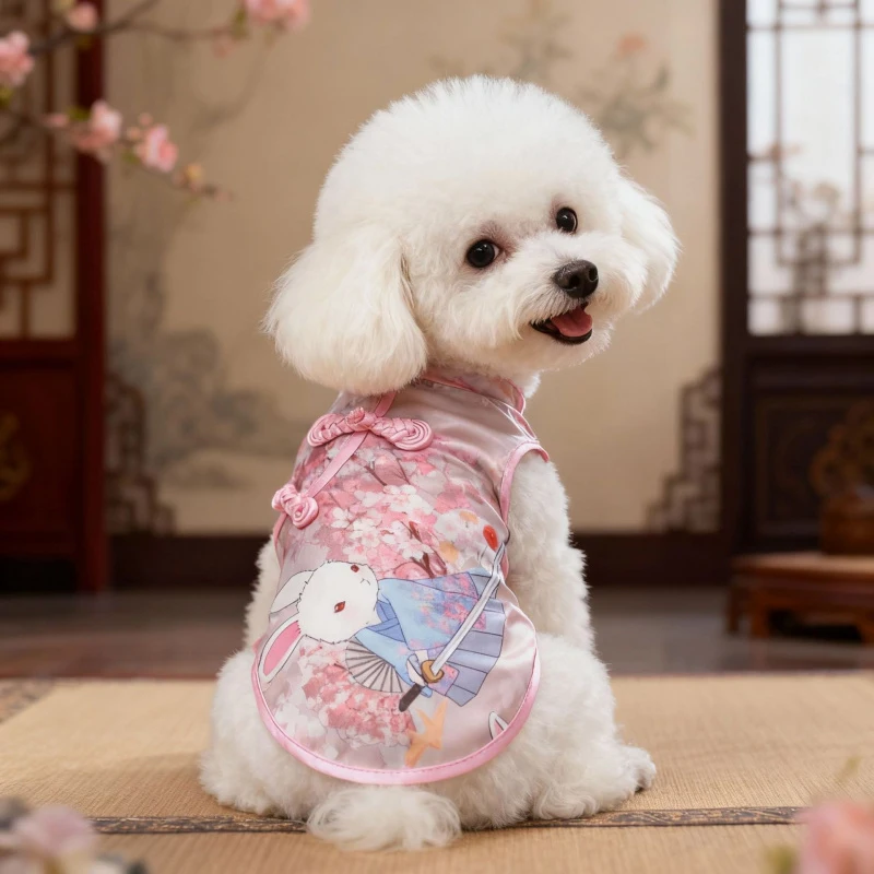 

Dog Cheongsam Dress Chinese Style Summer Outfit Elegant Costume for Small Medium Breed Party Photo Wear Pet Apparel