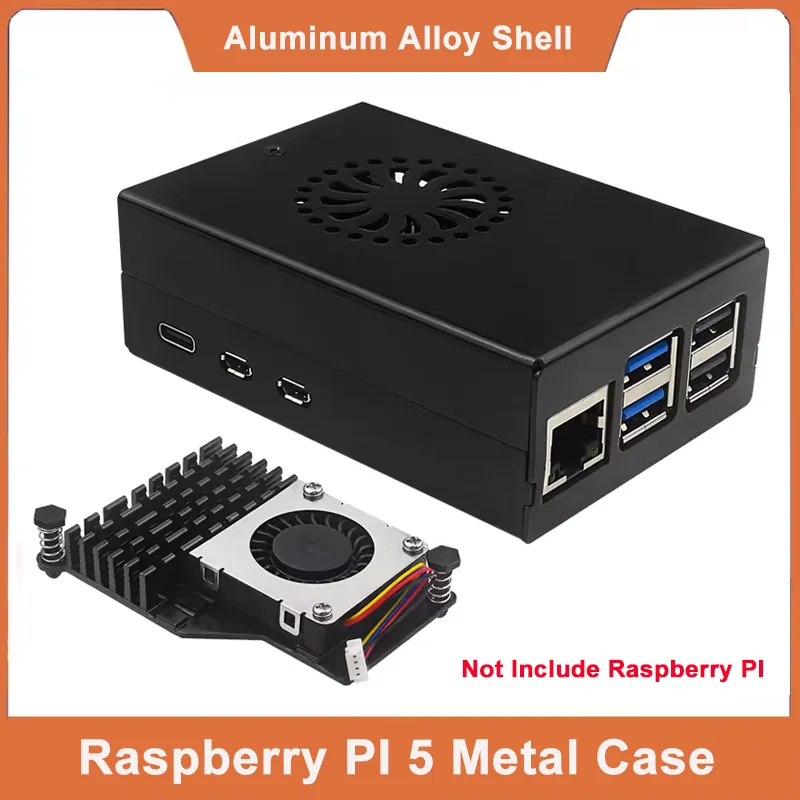 

Raspberry Pi 5B Metal Case Aluminum Alloy Shell Enclosure Compatible For Active Cooler for RPI 5 Pi5