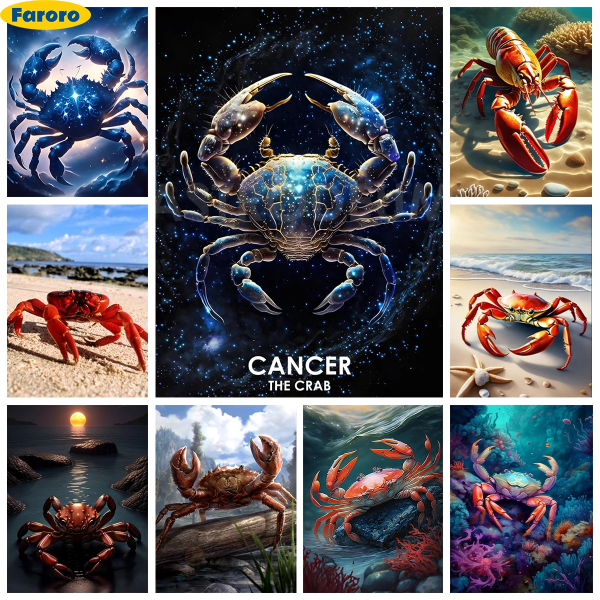 Crab 5D Diamond Painting Cartoon Cancer And Lobster Diy Diamond Embroidery Rhinestones Cross Stitch Dining Room Wall Decor Gift