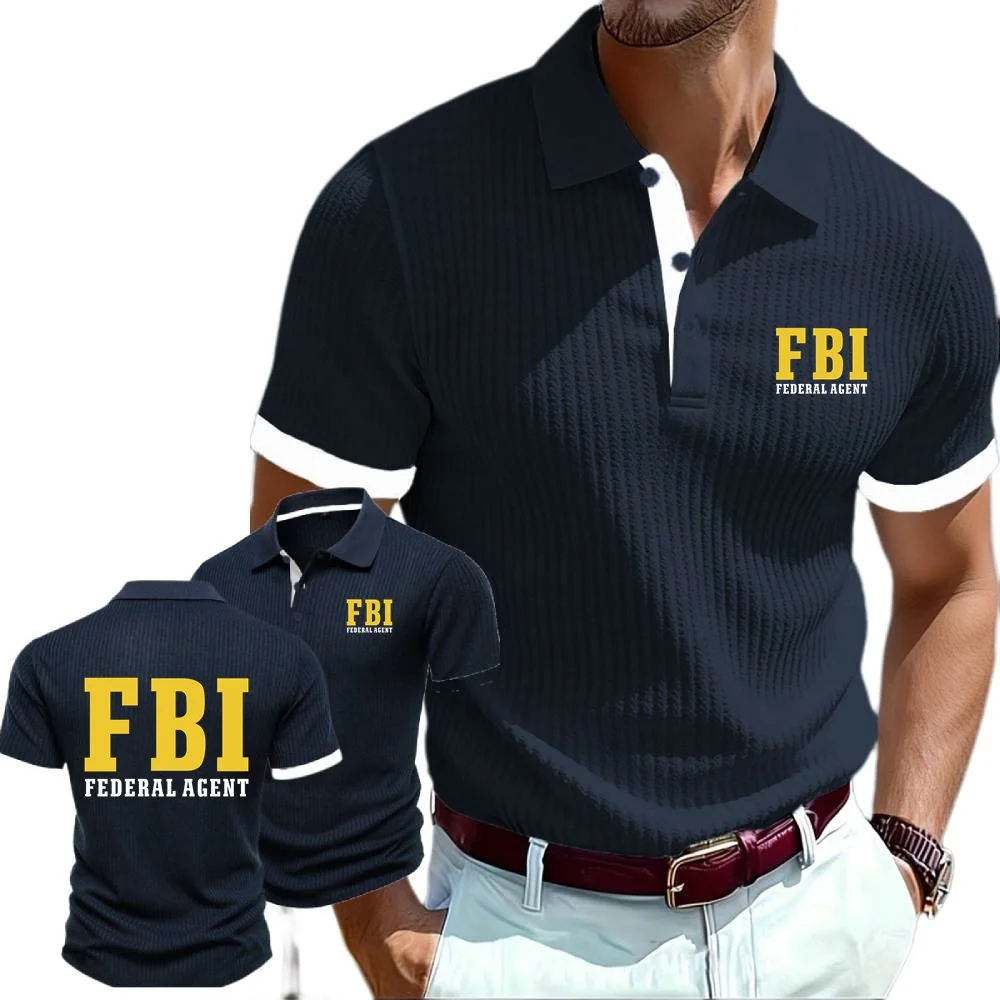 Men's Short-Sleeved Polo Shirt European Style T-Shirt FBI Agent Secret Service Police CIA Knitted Lapel Youth Men Clothing