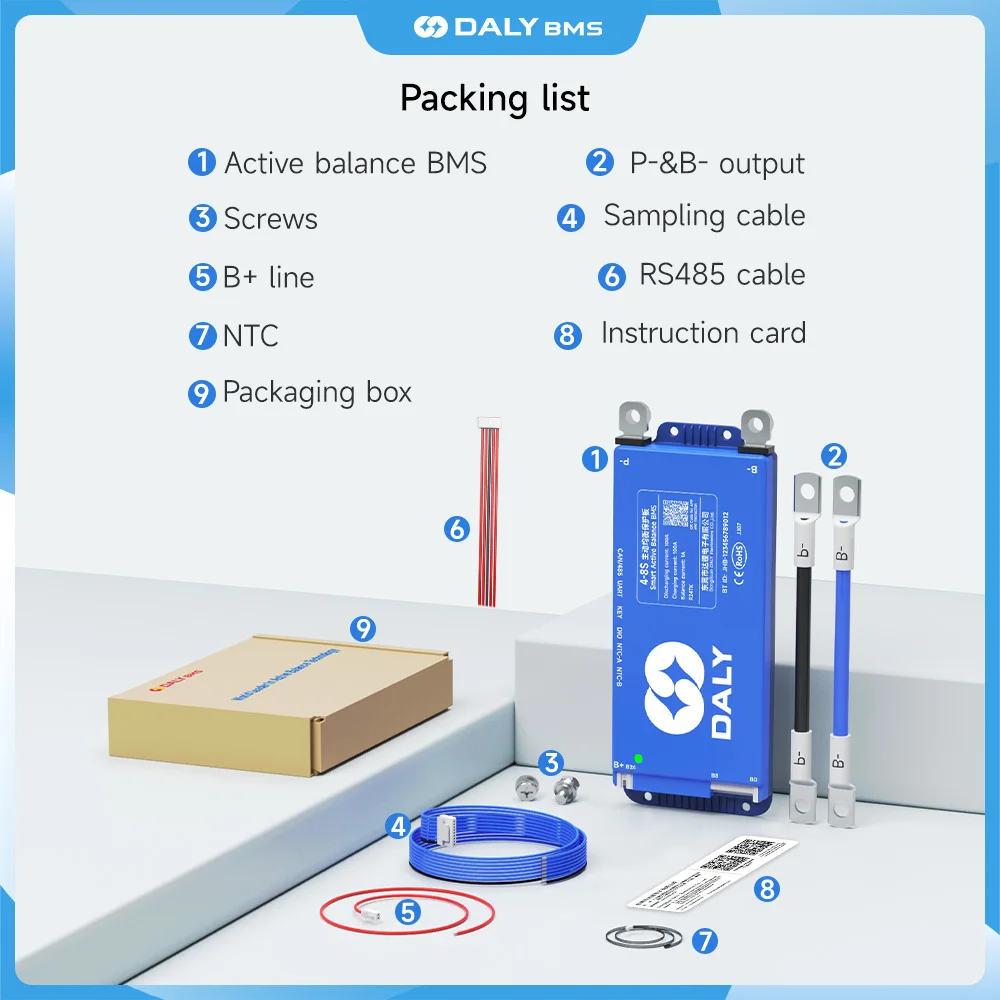 100BALANCE100A BMS 8-24s smart bms BT 1A  Active Balance rs485 BMS 4S~8S 8-17s 12v 24v 48v 80A 60A 40A jk Lifepo4 Li-ion Battery