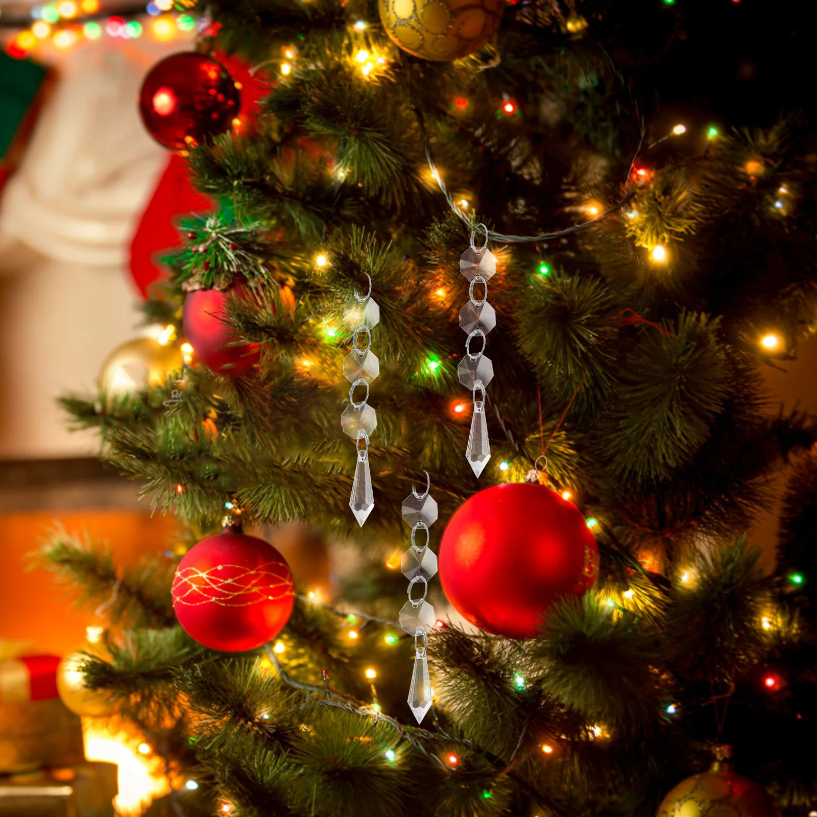 

20Pcs Crystal Hanging Pendant Octagonal Acrylic Bead String for Christmas Tree Decor Romantic Light Refracting Wall Ceiling