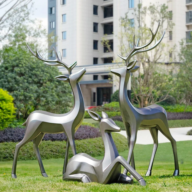 Outdoor lawn grassland community sales department FRP abstract geometric sika deer garden landscape sculpture sketch