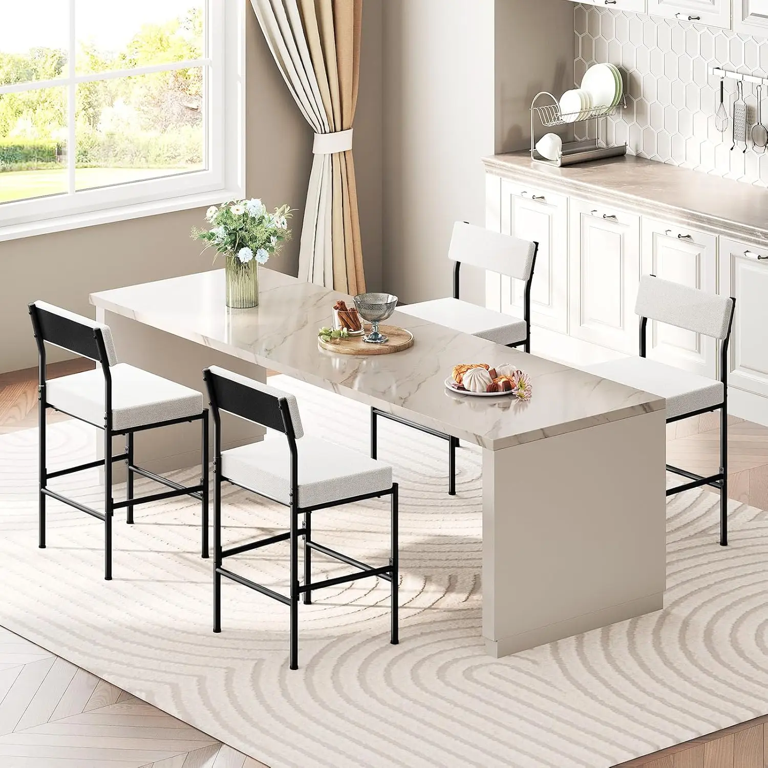 

Bar Stools Set of 2, 25.2" Counter Height Bar Stools, with Upholstered Sponge Cushion and Adjustable , White and Black BW99BY01