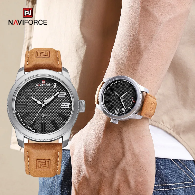 

Top Brand NAVIFORCE New Men's Genuine Leather Wristwatches Casual 3ATM Waterproof Simple Watches Quartz Clock Relogio Masculino