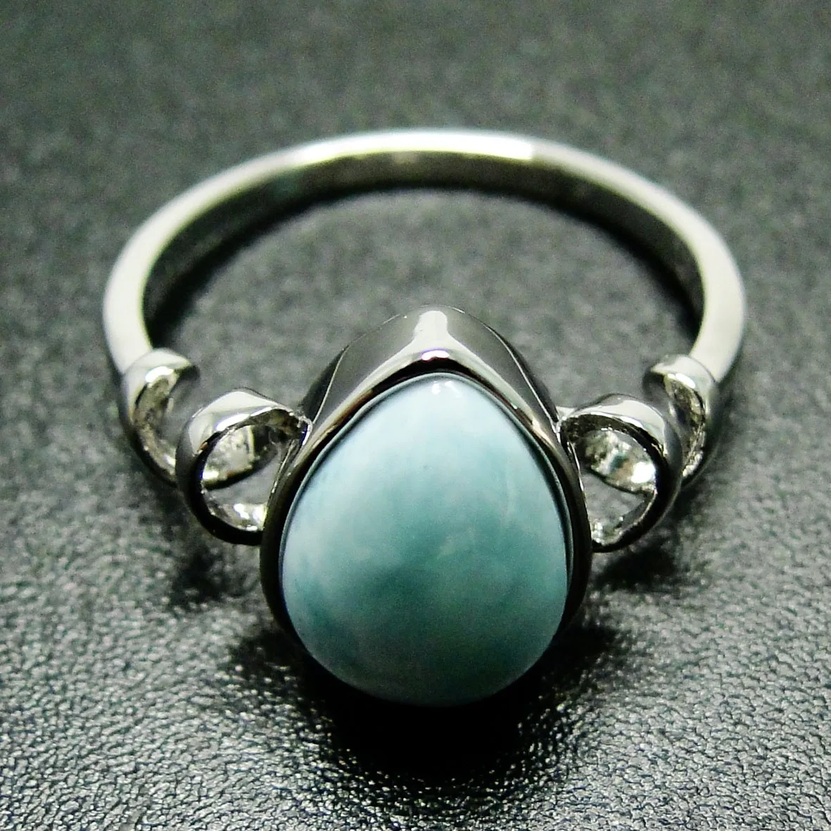 Hot Selling 925 Sterling Silver Natural Larimar Ring Womens Engagement Wedding Ring For Gift