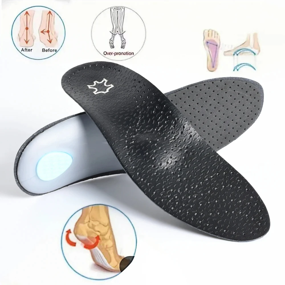 1 Pair Leather Orthopedic Insole Arch Support Plantar Fasciitis Insoles Men Women O/X Leg Corrected Insoles Foot Care Products