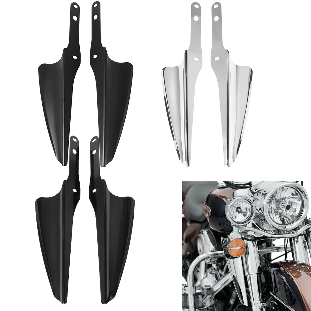 

Motorcycle Chrome/Black Fork Front Wind Baffle Windshield Deflector Trim For Harley Touring Road King Street Glide FLHR