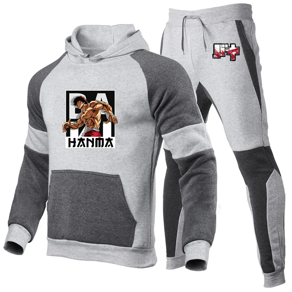 Anime Baki Haman 2025 New Patchwork Pocket Fleece Hooded Casual for Men Loose Pullover Fashion Sweatshirt Hoodies Pants Suits