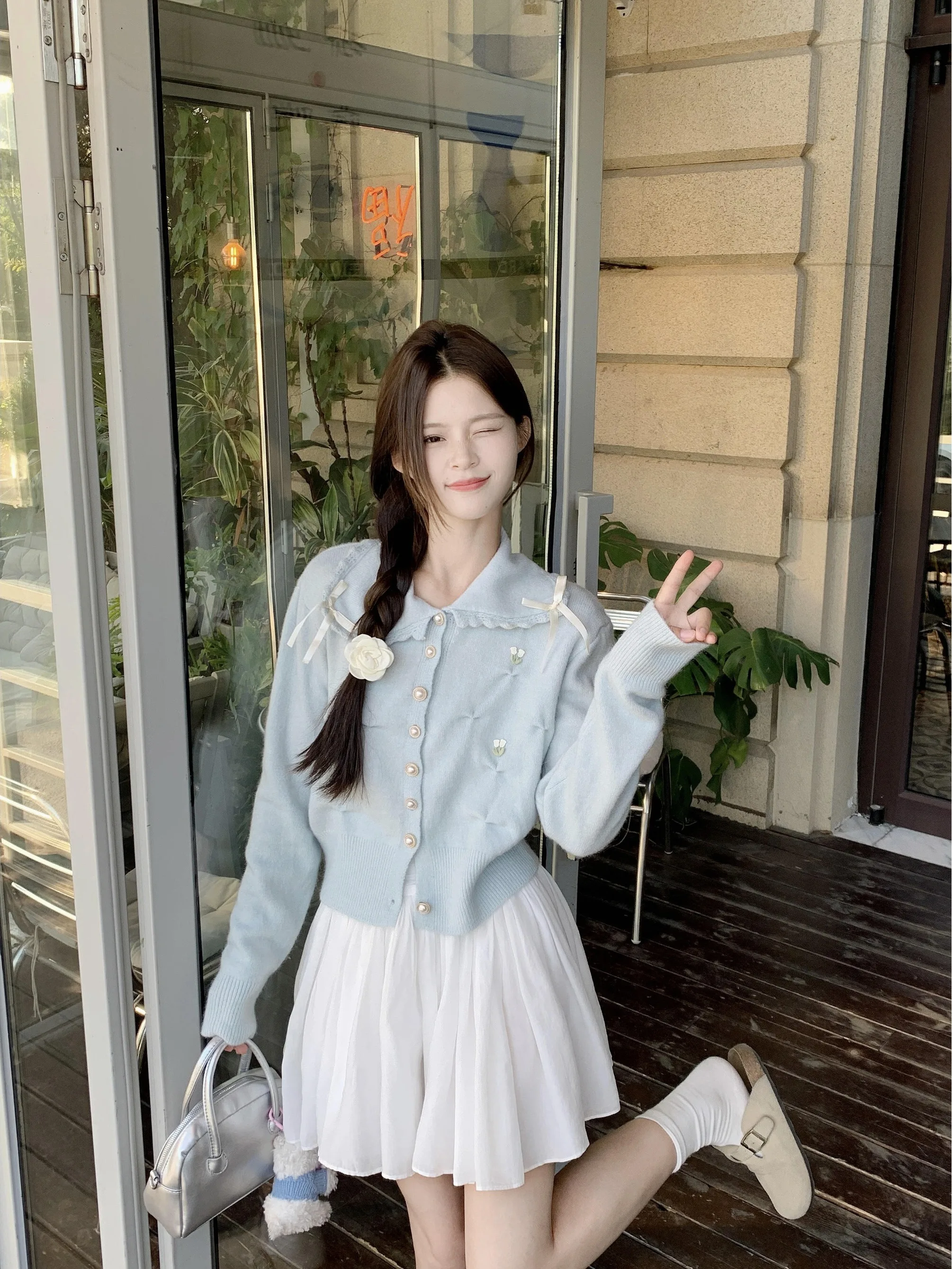 

Sweet Soft Knitted Knot Coat Long Sve Warm Casual Sle Polyester Fiber Autumn Winter Open Cardigan for Young Women