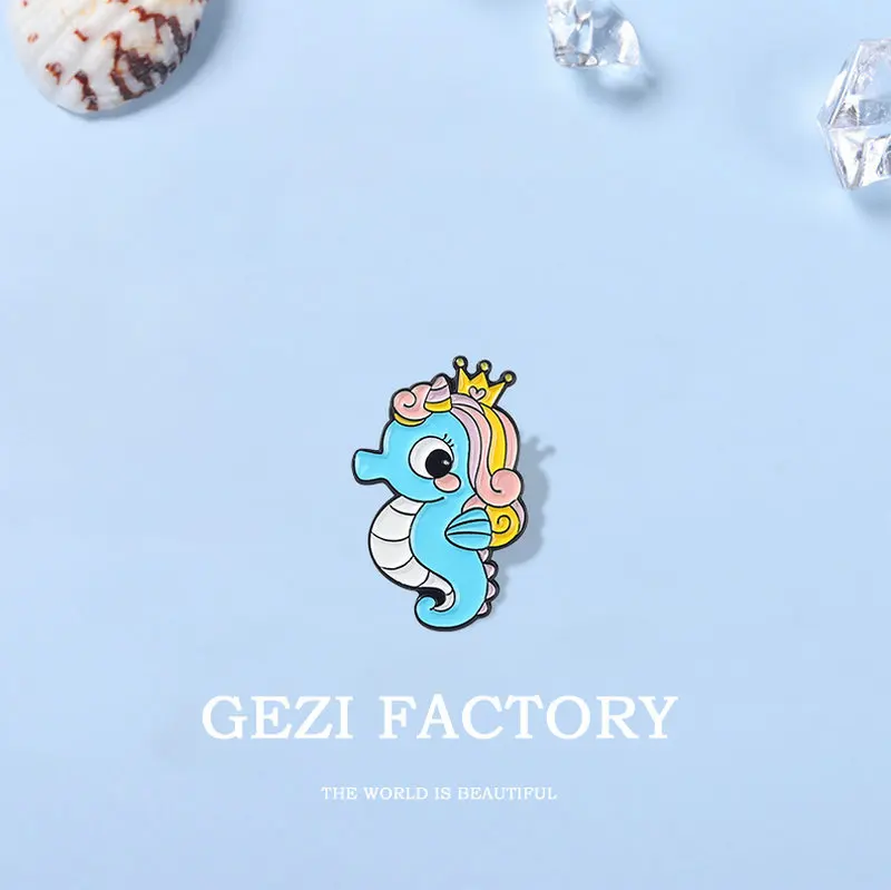 Pins Custom Animal Dolphin Seahorse Octopus Brooches Lapel Pin Shirt Bag Badge Cartoon Ocean Sea Jewelry Marine Organism Enamel