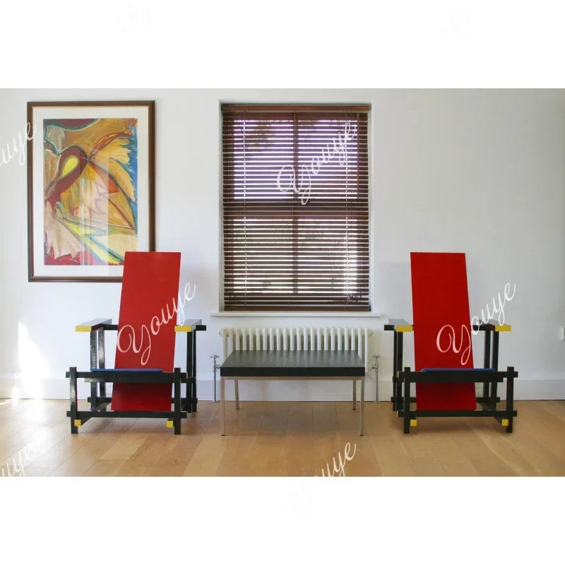 

Q Designer sofa chair Solid wood living room Home single art casual red and blue chair