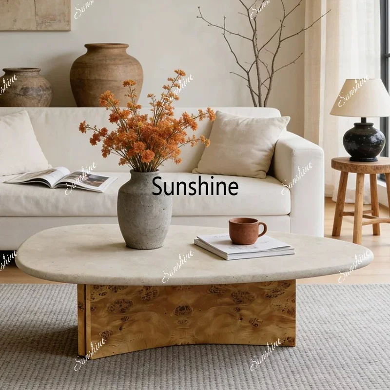 Irregular solid wood tea table light luxury apartment living room reception area retro small coffee tableTJ
