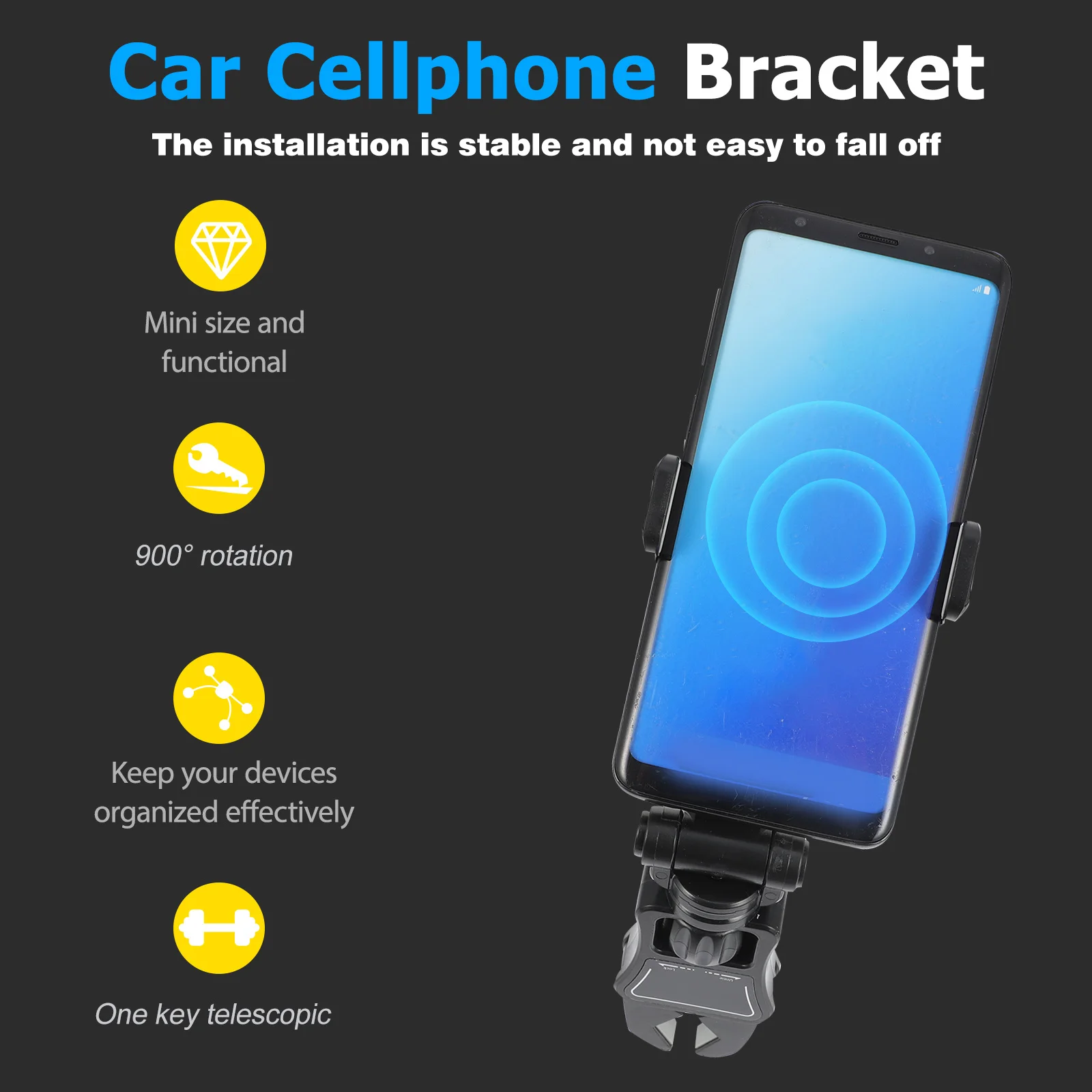 

Adjustable Phone Bracket Rearview Mirror Navigation Holder ABS Material Durable Safe Antidrop Function Small Size Beautiful