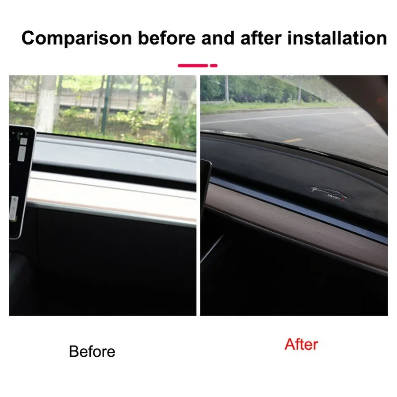 Dashboard Cover For Tesla Model 3 Y Windshield Pad Flannel Dash Mat Sunshade Non-slip Dustproof Anti Light Protector Decor Car