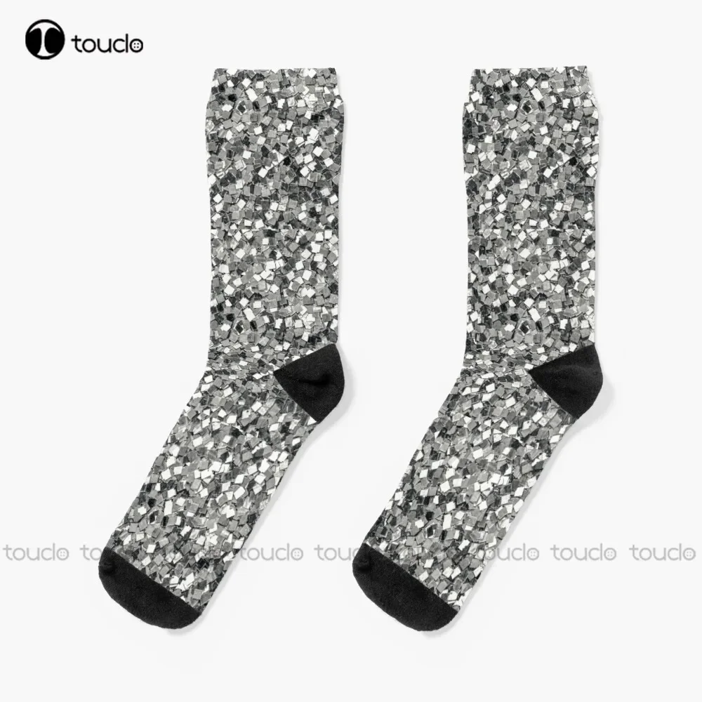 Silver Party Sequins Socks Gym Socks Christmas New Year Gift Custom Gift Unisex Adult Teen Youth Socks 360° Digital Print Sock