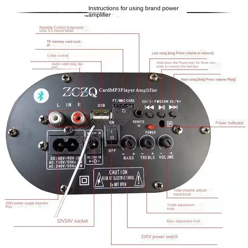 Durable Eight inch slim high-end car mounted subwoofer 12V24V220V remote control card Bluetooth car audio system