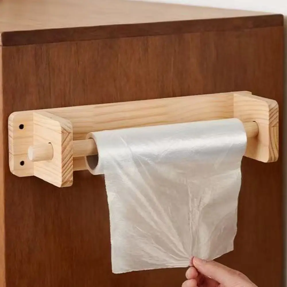

Wood Paper Towel Holder Wall Mounted Multifunction Cling Film Storage Rack Space Saving Creative Roll Paper Hanger Kitchen